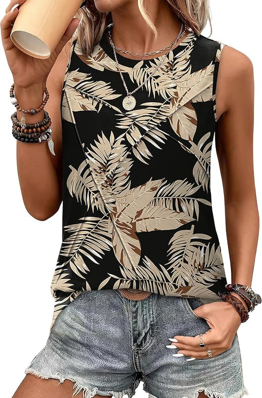 WIHOLL Women's Sleeveless Summer Crewneck Loose Fit Tank Tops by WIHOLL
