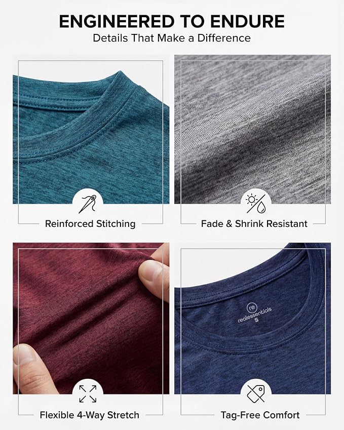 5 Pack Men's Dry Fit Short Sleeve T-Shirt Gym Workout Athletic Running Tee | Cooling, Moisture-Wicking, Crew Neck, Quick-Dry, Breathable, Active, Exercise, Fitness, Basketball, Cycling, Hiking, Tennis - Image 4
