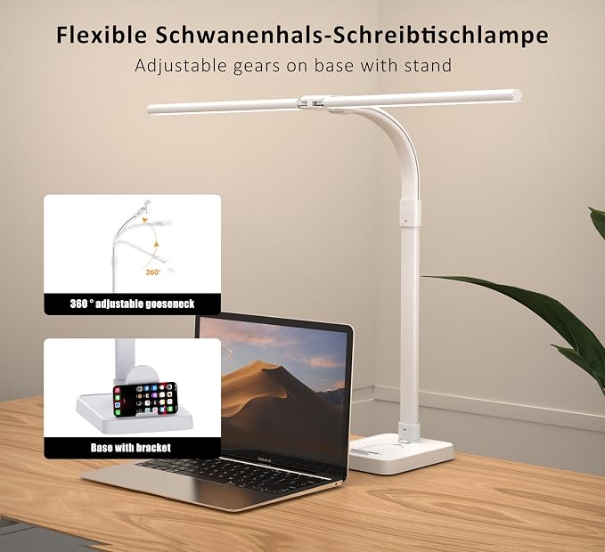 Double Head LED Desk Lamp, Architect Desk Lamps for Home Office, 24W Brightest Workbench Office Lighting-5 Color Modes and 5 Dimmable Eye Protection Modern Desk Lamp (White-Desktop, Big) - Image 5