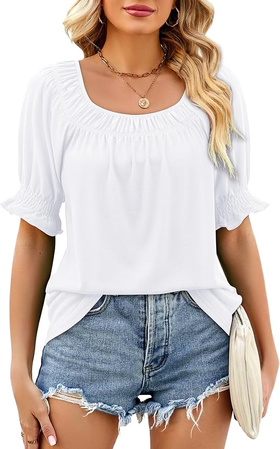 WIHOLL Womens Short Sleeve Square Neck Summer Tops Dressy Casual Blouses Trendy Clothes 2026 - Image 2