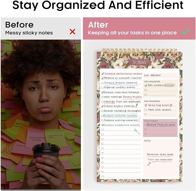 Taja To Do List Notepad, Undated Daily Planner for Work and Goal Setting | Mauve Muse, 52 Sheets, 9.8" x 6.5" , for Office, Home and school, Daily Task Planning, Notes and Everyday Organization - Image 5
