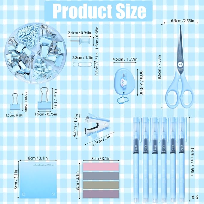 Blue Desk Accessories, 26Pcs Office Supplies and Desk Organizers, with Tape Dispenser, Stapler, Staple Remover, Ect, Gift Box Packaging - Image 7