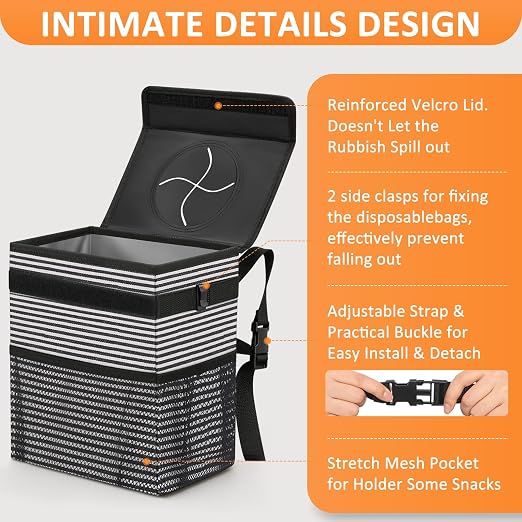 Vankor Car Trash Can for Car Cute, Bag Bin Hanging Waterproof Automotive Garbage Cans Leak Proof Vehicle Trash Can Stripe - Image 4