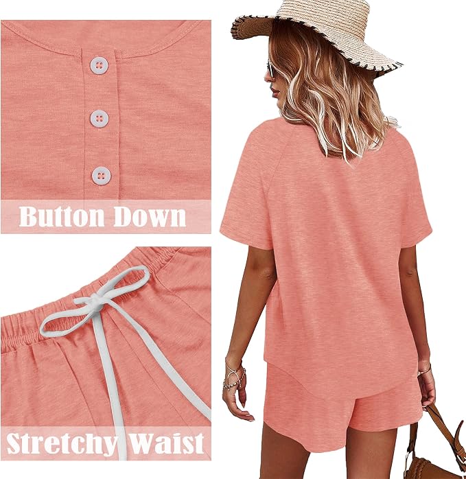 WIHOLL Two Piece Outfits for Women Lounge Sets Button Down Top and Shorts Set Sweatsuits with Pockets - Image 4