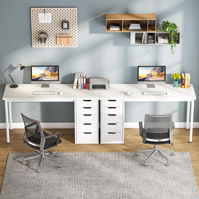 Tribesigns Computer Desk with 5 Drawers, 47 inches Rustic Brown Home Office Desk with Storage, Modern Simple Laptop Desk Study Writing Table for Small Spaces (1, White) - Image 7