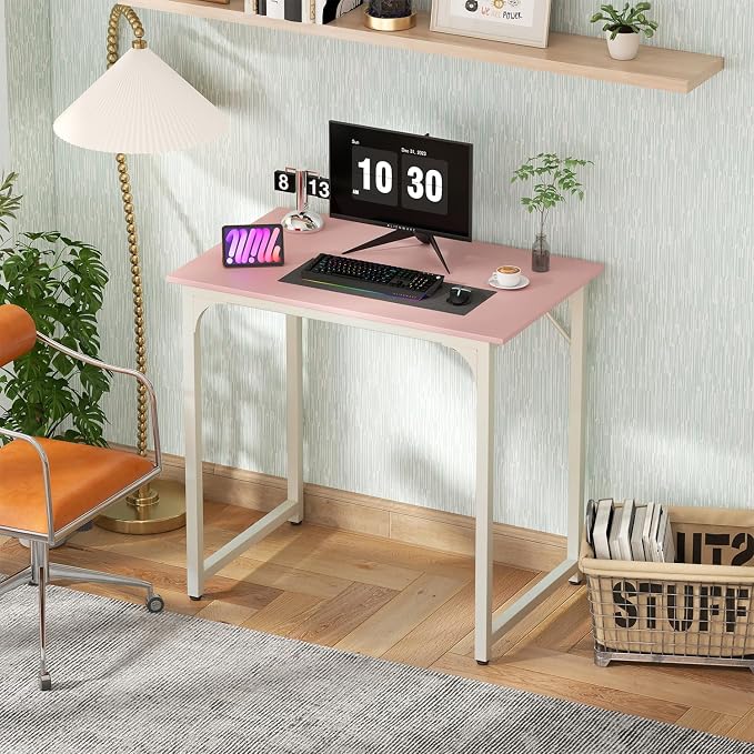 PayLessHere | 32 Inch Computer Desk | Pink | Office Desk with Metal Frame, Adjustable Feet | Water-Resistant, Scratchproof Surface | Sturdy Writing Table for Home Office or Study | Pack of 1 - Image 2