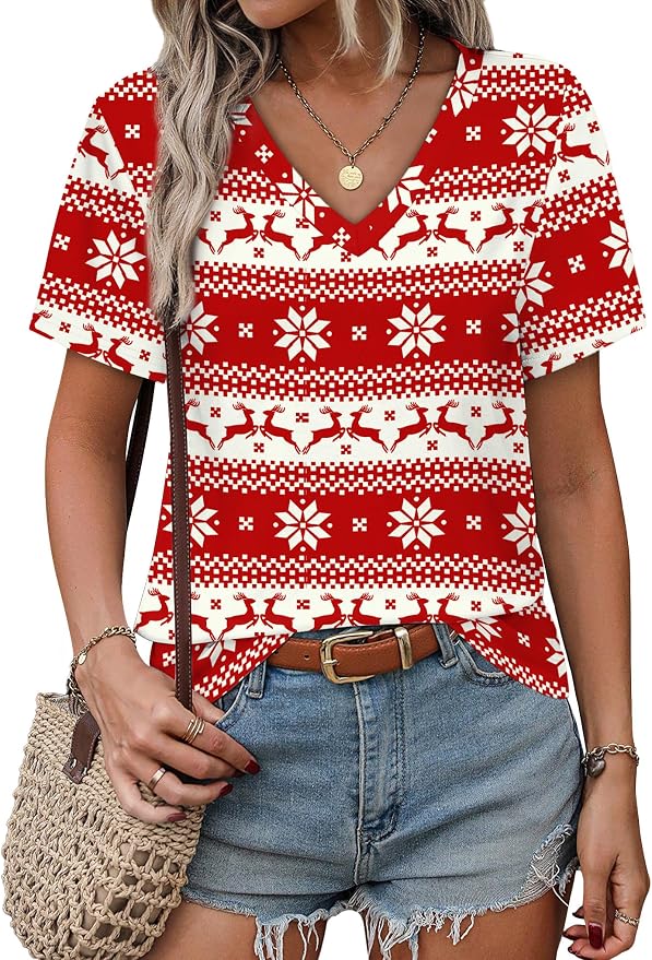 Alaroo Womens Summer Tops 2026 V Neck Short Sleeve Shirts Trendy Dressy Casual Vacation Outfits Printed - Image 3
