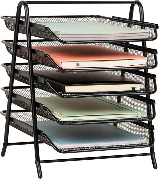 Mind Reader 5-Tier Paper Tray Organizer, Vertical Desktop File Storage Rack, Office, Metal Mesh, Black (Pack of 6) by MindReader