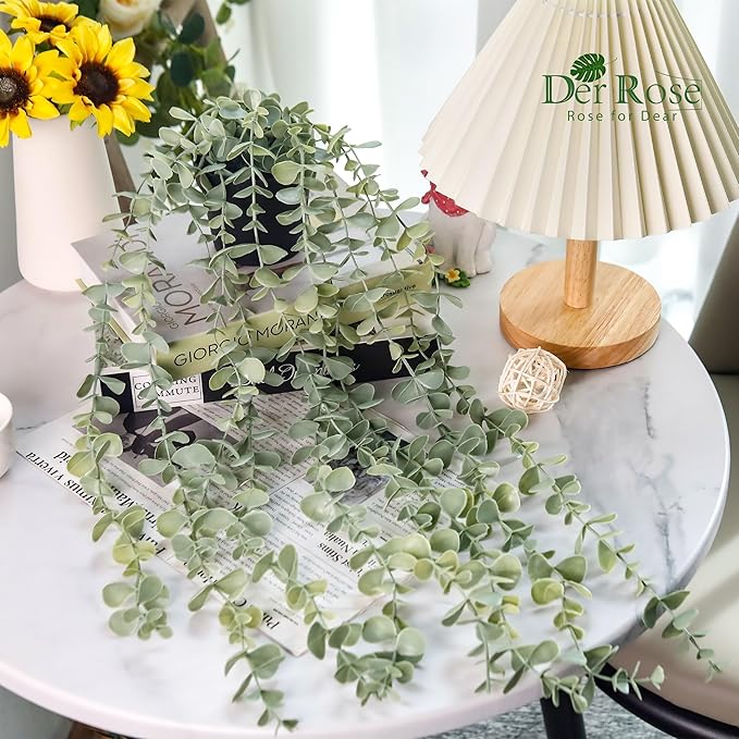 Der Rose 1Pcs Fake Plants Hanging Artificial Potted Faux Eucalyptus Plants for Modern Boho Farmhouse Bathroom Office Desk Wall Art Shelf Living Room Aesthetic Decor Indoor - Image 2