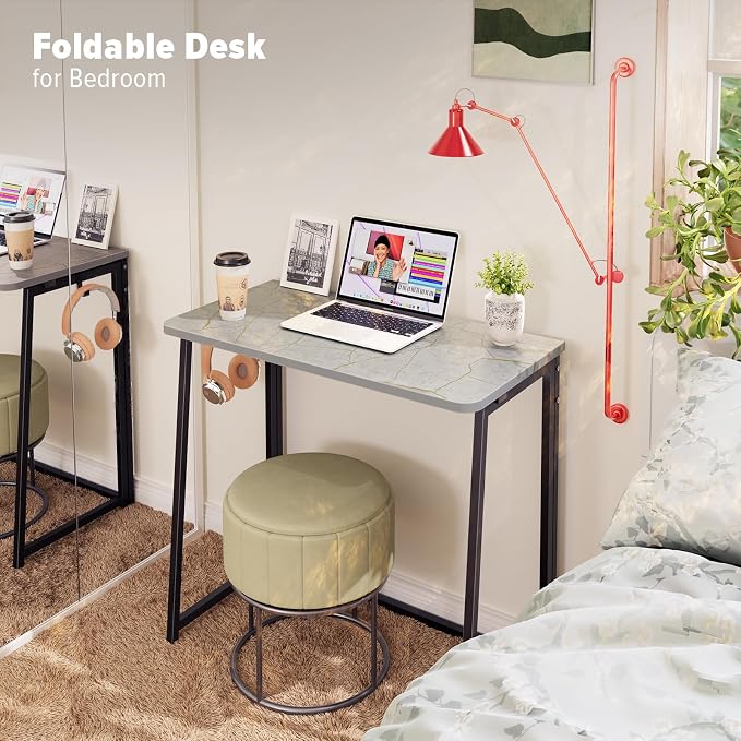 WOHOMO Folding Desk, 31.5" Foldable Computer Table for Small Spaces, Grey | Easy Assembly and Fold, Sturdy Home office desks for Study Bedroom Dorm Space Saving Writing Work Apartment - Image 5