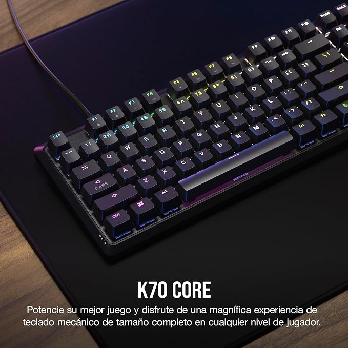 CORSAIR K70 CORE RGB Mechanical Wired Gaming Keyboard with Palmrest – Pre-Lubed MLX Red Linear Switches, SOCD, ABS Double-Shot Keycaps, Sound Dampening, Media Control Dial, QWERTY NA – Black - Image 2