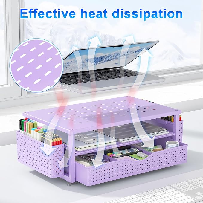 gianotter Desk Organizers and Accessories, Monitor Stand with Drawer and 2 Pen Holder, Purple Desk Accessories, Computer Stand Suitable for Offices and Dormitories (Purple) - Image 5