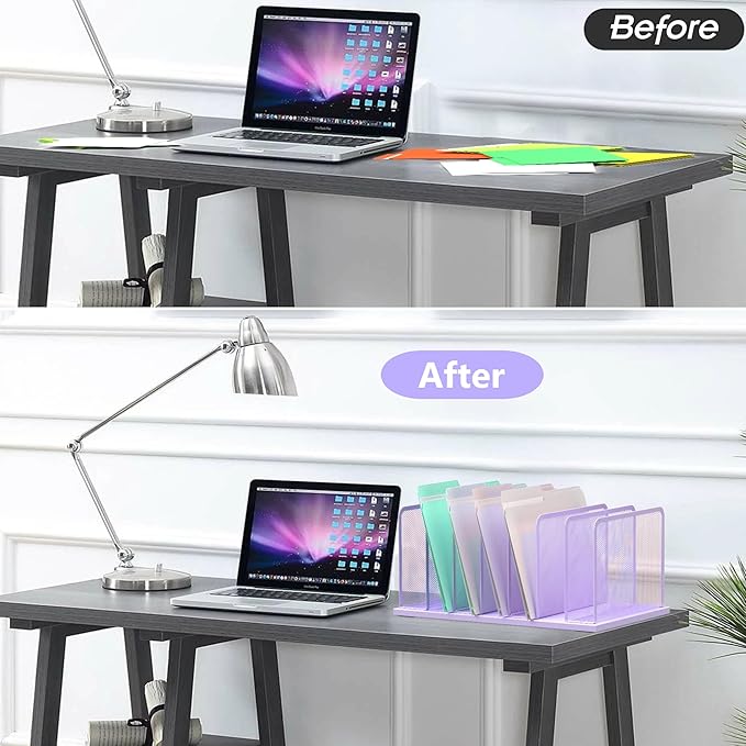 Kuntine.B 7-Section Upright Desk File Organizer Purple 2 Pack | Vertical, Mesh, Metal, Assembly, Stability, Sturdiness, Organization, Standing - Image 3