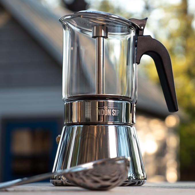 The London Sip Glass and Stainless Steel Stovetop Espresso Maker Moka Pot Italian Coffee Percolator, Glass, Small (5.07 oz) - Image 4