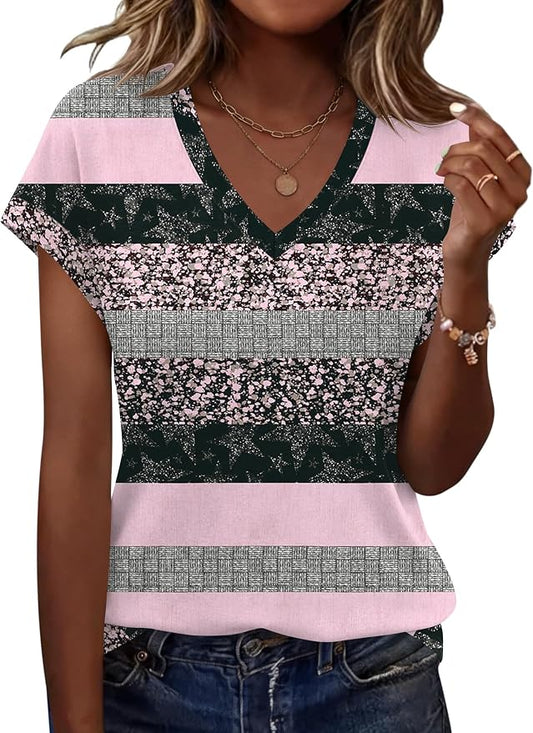 Rapbin Womens Summer Tops Women Blouses Dressy Casual V Neck T Shirts Short Sleeve Spring Tops for Women by RAPBIN