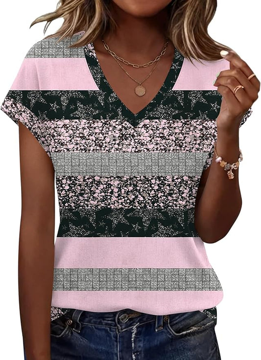 Rapbin Womens Summer Tops Women Blouses Dressy Casual V Neck T Shirts Short Sleeve Spring Tops for Women by RAPBIN