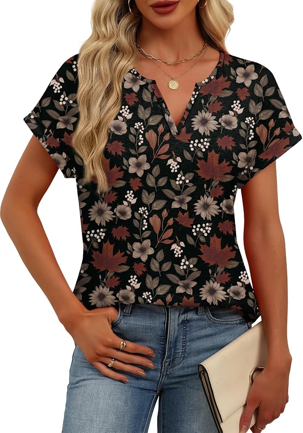 Womens Tops Dressy Casual V Neck Rolled Sleeve T Shirts Fashion Clothing Business Casual Outfits Beach Vacation Clothes - Image 4