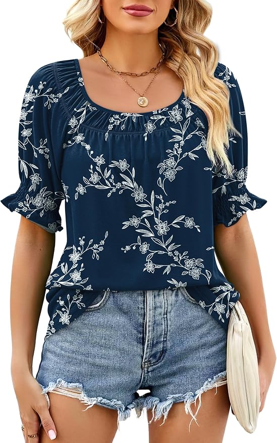 WIHOLL Womens Short Sleeve Square Neck Summer Tops Dressy Casual Blouses Trendy Clothes 2026 - Image 2