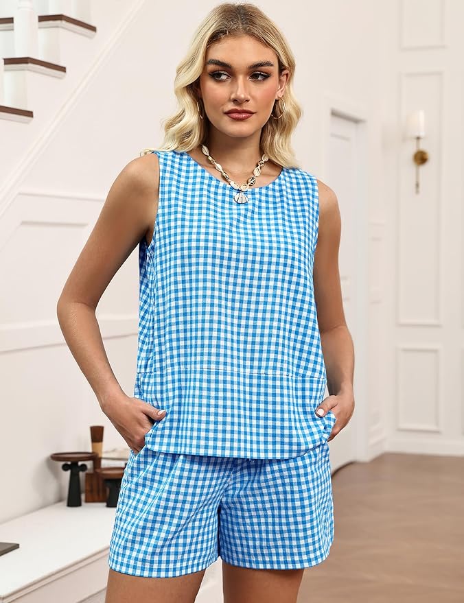 LOMON Women's Trendy 2 Piece Outfits Shorts Sets Summer Crew Neck Sleeveless Tank Top and Bottom Matching with Pockets 2026 - Image 4