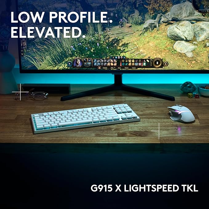 Logitech G915 X Lightspeed TKL Wireless Gaming Keyboard (Tactile) - White | Low Profile, Mechanical Switches, Double-Shot PBT Keycaps, RGB lighting, Aluminum finish, PC/Mac Compatible - Image 2