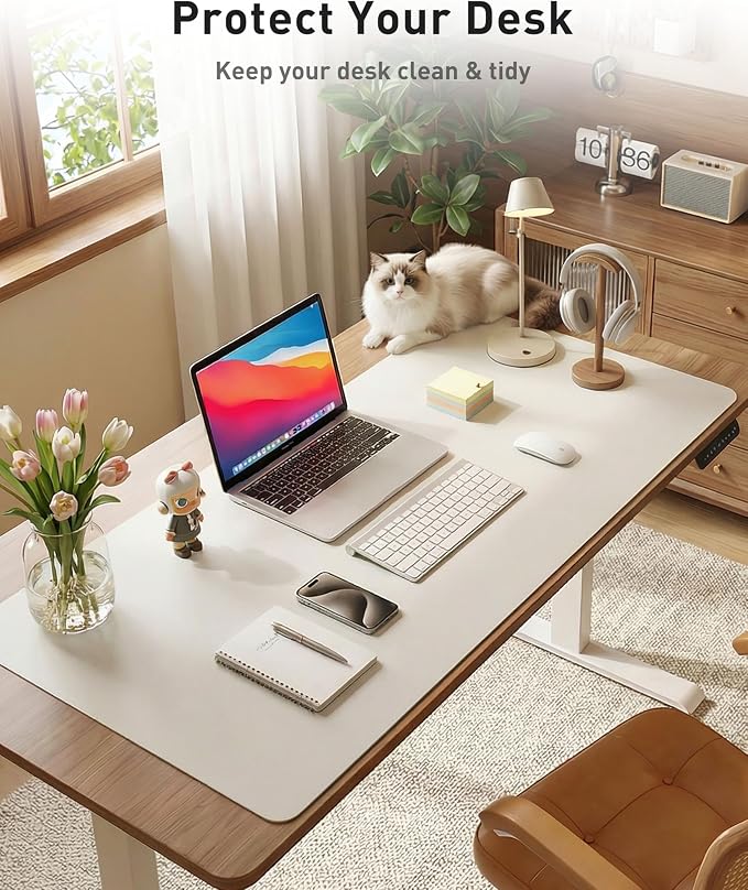 Aothia Faux Leather Desk Mat - Large Mouse Pad, Non-Slip PU Leather Blotter, Waterproof Writing Surface for Office and Home (Barely Grey, 42" x 17") - Image 3