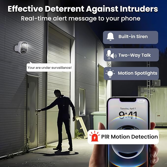 2026 Upgraded 2K Security Cameras Wireless Outdoor (2 Pack), Free Cloud Storage, Long Battery Life, AI Motion Detection, Spotlight & Siren, Waterproof, WiFi Surveillance Outdoor Camera with 2-Way Talk - Image 6