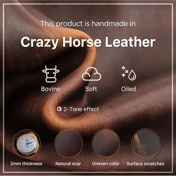 Hiram Handmade Crazy Horse Leather Electronic Organizer Travel Case Charger Organizer Travel Case Coffee - Image 5