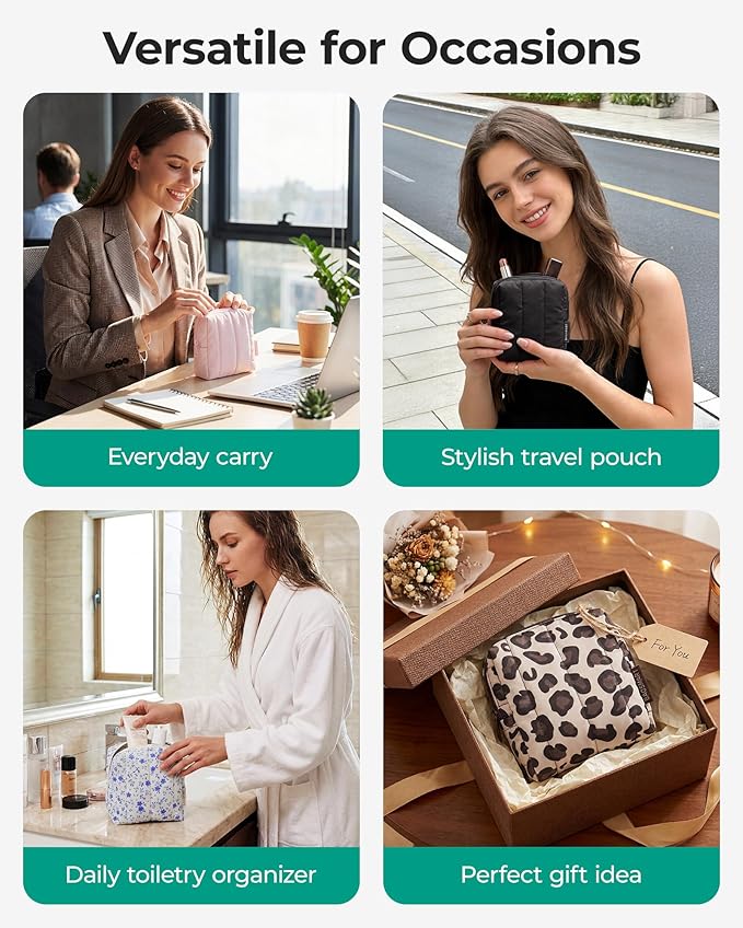 BAGSMART Small Makeup Bag for Women with Slip-in Pocket, Chocolate Brown | Zipper Pouch, For Purse, Toiletry Pouch, Puffy Padded Mini Cosmetics Bag, Travel Essentials, Cute Make Up Organizer - Image 6