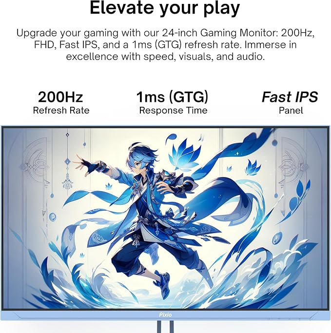 Pixio PX248 Wave Blue 24 inch 200Hz Refresh Rate FHD 1080p Resolution Fast IPS Panel 1ms GTG Response Time Built-in Speakers Gaming Monitor with Adaptive Sync - Image 2