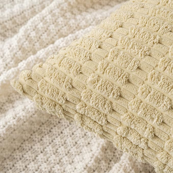 MIULEE Pack of 2 Corduroy Decorative Throw Pillow Covers 20x20 Inch Soft Boho Striped Pillow Covers Modern Farmhouse Home Decor for Sofa Living Room Couch Bed Beige - Image 5