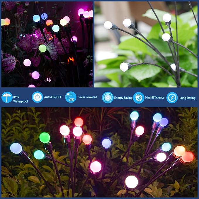 TONULAX Solar Garden Lights, Starburst Swaying Light - Swaying When Wind Blows, Solar Lights Outdoor Decorative, Color Changing RGB Light for Yard Patio Pathway Decoration(6 Pack) - Image 3