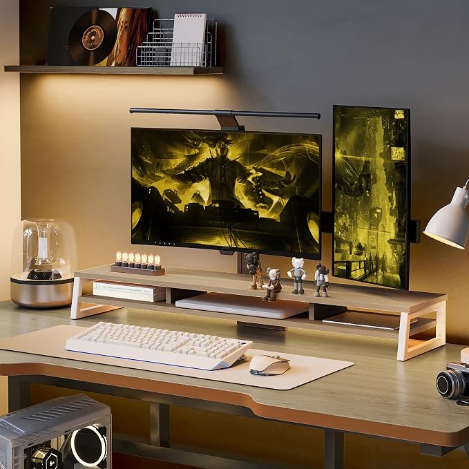 Fenge Dual Monitor Stand for Desk, 42.5in Large Monitor Riser for 2 Monitors, 2 Tier Computer Office Desk Top Shelf, Desktop Storage Stand for Laptop, PC, Computer, Printer - Image 9