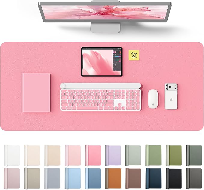 YSAGi Leather Desk Protector, Office Mat, Large Mouse Mat, Non-Slip PU Leather Blotter, Laptop Desk Mat, Waterproof Writing Pad for Office and Home(Pink, 42" x 17.2") by YSAGi