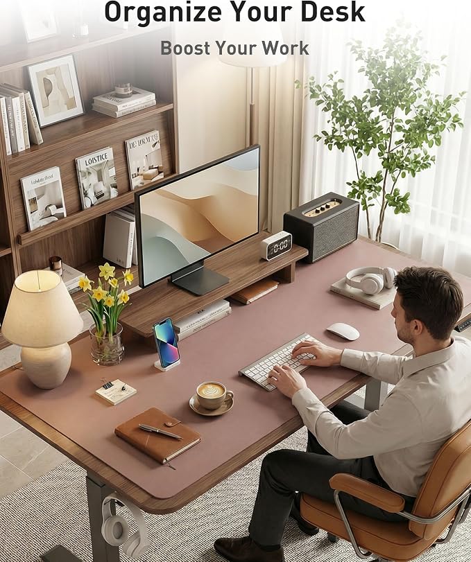 Aothia Faux Leather Desk Mat - Large Mouse Pad, Non-Slip PU Leather Blotter, Waterproof Writing Surface for Office and Home (Dark Pink, 40" x 24") - Image 3