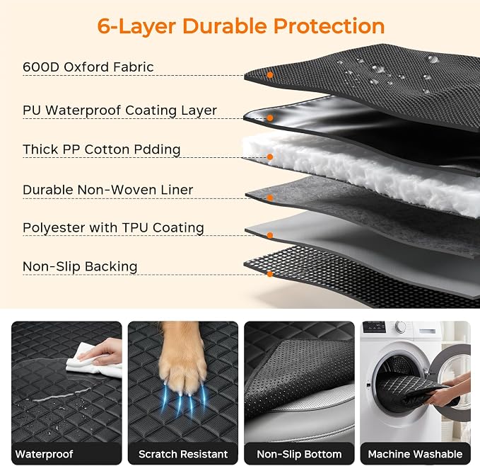 URPOWER Dog Car Seat Cover for Tesla Model Y & Juniper (2025+) with Door Protectors, Waterproof Seat Cover Hammock 600D Heavy Duty Scratch Proof Nonslip Durable Soft Back Seat Covers - Image 4
