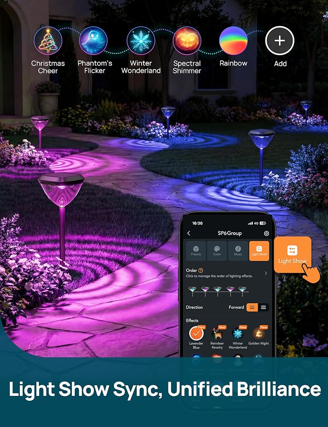 Linkind Smart Solar Pathway Lights SP6, App/Voice Control Solar Lights Outdoor Waterproof, 43+ Preset Scenes, Cool/Warm White/Color-Changing Outdoor Garden Lights for Yard, Patio, 4 Pack - Image 6