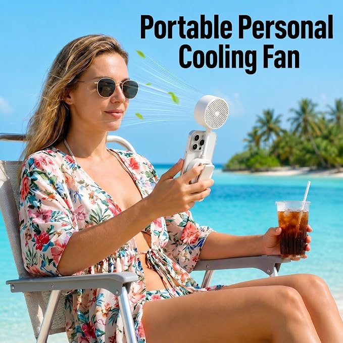 Magnetic Phone Fan, Small Portable Fan & Phone Stand with 360° Flexible Gooseneck, 3 Speeds, Wide Airflow, Rechargeable, Pocket Size for Women, Travel, Beach, Summer Cooling, Makeup Use, White - Image 3