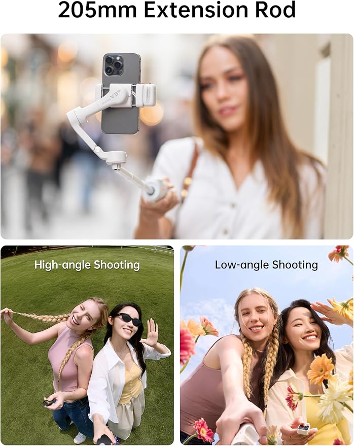 Hohem iSteady V3 Ultra Gimbal Stabilizer for Smartphone, AI Tracking Phone Gimbal, 1.22" Touchscreen Detachable Remote Control, Built-in Extension Rod & Tripod, 360° Infinite Pan, Vlog Filming, White - Image 7