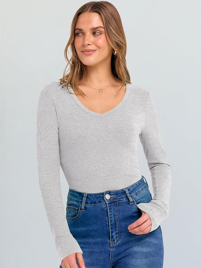 ANRABESS Long Sleeve V Neck Shirts for Women | Soft Comfy Ribbed Knit Fitted Tshirts, Casual Going Out Tops, 2026 Trendy Basic, Fall Winter Underscrub Layering Clothes - Image 7