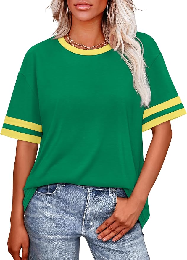 WIHOLL Womens T Shirts Loose Fit Short Sleeve Tees Crew Neck Color Block Summer Tops 2026 Fashion - Image 2