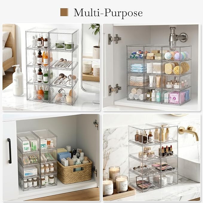 8 Pack Small Clear Stackable Acrylic Storage Boxes for Art Tool & Sketch, Storage Drawers, Storage Organizer, Clear Plastic Makeup Organizer, Ideal for Vanity, Cabinet, Desk Organization - Image 9