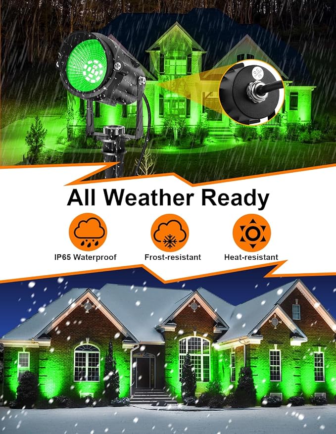 Green Landscape Lights Outdoor, 14 LED Landscape Lighting with US Plug, IP65 Waterproof Spotlights for Tree Yard Garden Pathway St. Patrick's Day Halloween Christmas Decor 4 Pack - Image 5