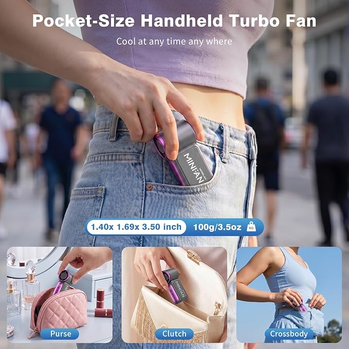 Portable Handheld Mini Fan, Mini Portable Fan with 6 Speeds, 16920 RPM Turbo High Speed Airflow, USB Rechargeable Small Personal Fan with LED Display, Pocket Hand Fan for Travel Makeup Outdoor Office - Image 7