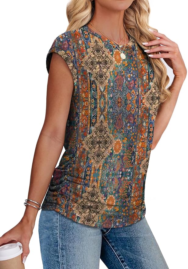 Sampeel Womens Summer Tops Trendy 2026 Ruched Cap Short Sleeve Tshirts Shirts Crew Neck T Shirts Fashion - Image 4