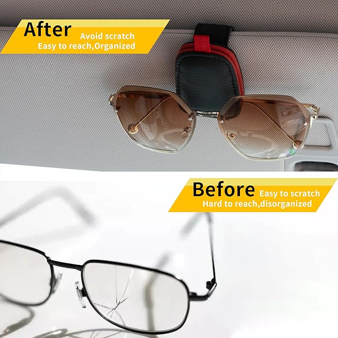 Yuoyar Magnetic Leather Sunglasses Holder for Car, 2 Packs (Black-red) | Magnetic Car Visor Accessories - Image 3
