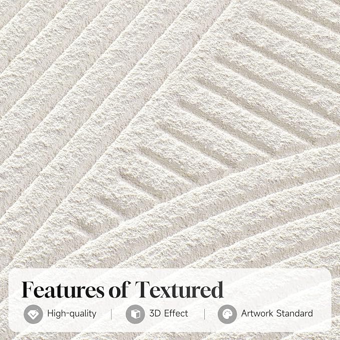 Large Framed 3D Textured Abstract Wall Art for Living Room, 3 Piece Modern White Geometric Pictures Wall Decor, Minimalist Line Paintings for Bedroom Dining Room Hallway Office 24x36 In - Image 3