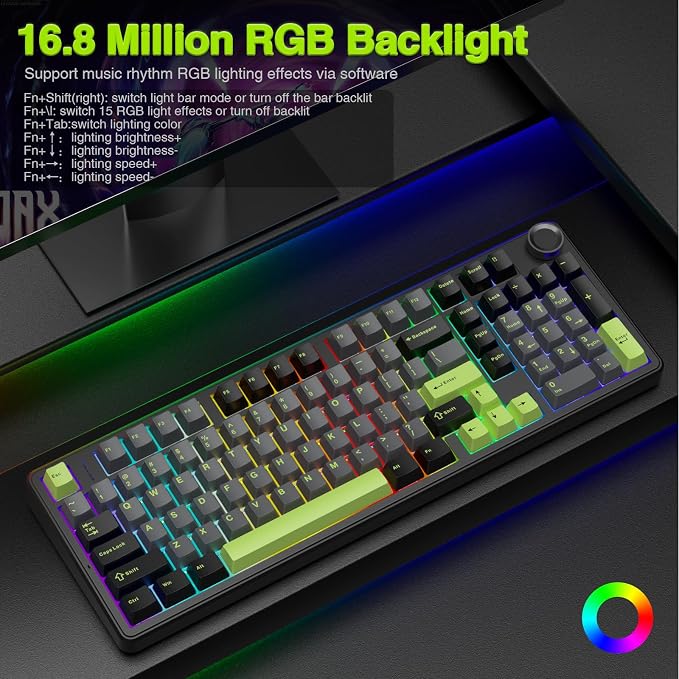 AULA F99 Pro Wireless Mechanical Keyboard with Knob,Creamy Sound,Tri-Mode BT5.0/USB-C/2.4GHz Hot Swappable Keyboard,Gasket Structure,RGB Backlit Computer Gaming Keyboards - Image 4