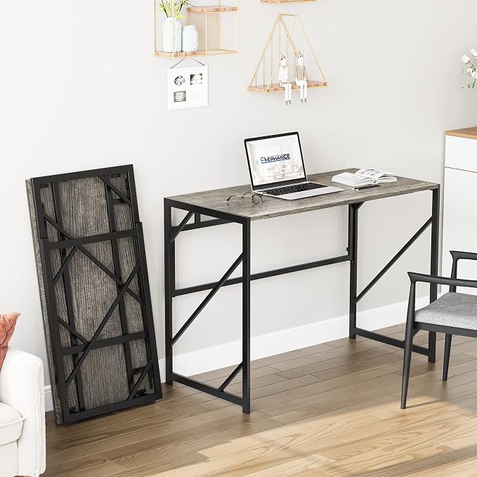 Elephance Folding Desk Writing Computer Desk for Home Office No-Assembly | Study Office Desk,Foldable Table for Small Spaces,39.4 Inch,Black Oak - Image 2