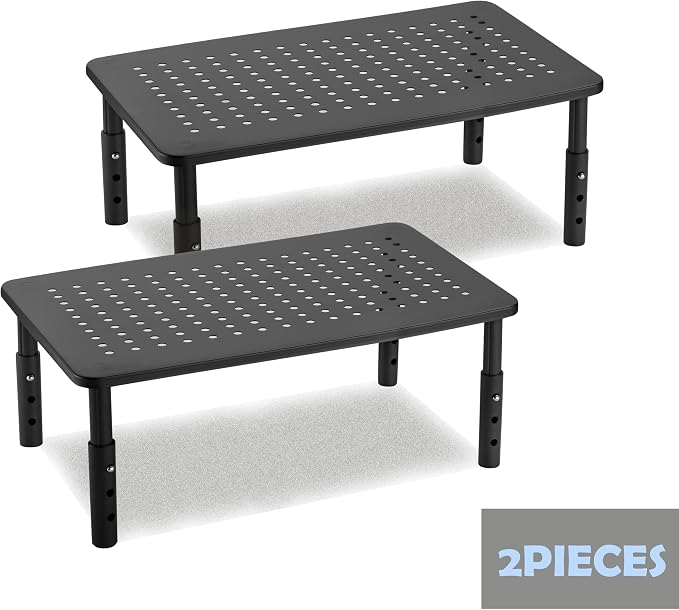 Monitor Stand for Desk Monitor Riser, Adjustable Laptop Riser, Desk Organizer Desktop Printer Laptop Storage Shelf, Mesh Metal Computer Item Stand (2 Pieces)(14.5" Lx9.3 W/Piece) - Image 2