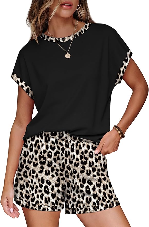 WIHOLL Two Piece Sets for Women Summer Lounge Short Sets Cap Sleeve Crew Neck Sweatsuit with Pocket XS-2XL - Image 2